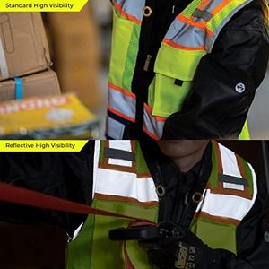 Veste de sécurité réfléchissante haute visibilité en gros, gilet de sécurité en maille haute visibilité avec poches pour vêtements de travail industriels - Product Image 4