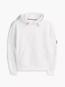 Sweat-shirt à capuche blanc pour homme, coupe classique, poche kangourou sur le devant, logo drapeau sur la manche gauche, haut décontracté - Product Image 2