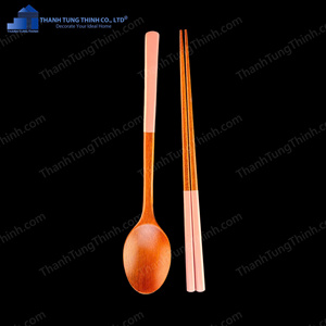 3 Piece <b>Wooden</b> Utensil Set with White Plastic Handles Natural Wood Spoon and <b>Chopsticks</b> Made in Vietnam - Product Image 6
