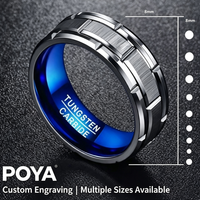 Bague pour homme en carbure de tungstène avec placage intérieur bleu, style métal argenté brossé, alliance de fiançailles, ajustement confortable, vente en gros de bijoux