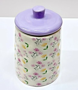 Pot de rangement en céramique florale de qualité supérieure avec couvercle en bois, récipient hermétique pour aliments, organisateur de comptoir de cuisine durable, style élégant - Product Image 3