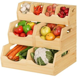 3 Piece Eco-Friendly Wood <b>Storage</b> <b>Basket</b> Sustainable Potato And Onion Pantry Organizer For Kitchen And <b>Baskets</b> On Sale - Product Image 5