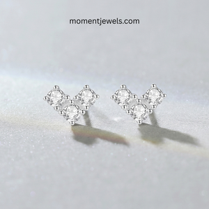 Elegant V Shape Moissanite <b>Stud</b> Earrings Luxury Rhodium Plated 925 Sterling <b>Silver</b> Ear <b>Studs</b> Round Gemstone Inlay Women Simple - Product Image 3