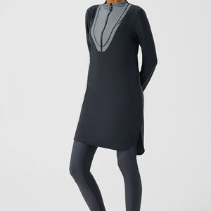 Customize Islamic Beach Ready Womens Modest Polyester/Nylon High Cut 2-Piece <b>Bathing</b> Suit Extended Length Swim Top Front - Product Image 3