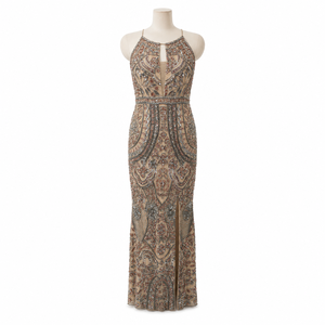 Luxury Champagne Embellished Halter Neck Evening Gown for Women Beaded <b>Sequin</b> Mermaid Party Dress Formal Wedding Reception Wear - Product Image 1