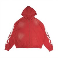 Nouvel ensemble de survêtement à capuche pour homme avec logo personnalisé, dégradé rouge, manches longues, fermeture éclair frontale, style streetwear, pantalon de jogging avec poches latérales, idéal pour l'automne