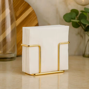 Modern Gold Metal Napkin <b>Holder</b> Minimal Square Design <b>Tissue</b> Storage Rack Tabletop <b>Kitchen</b> Dining Organizer Stand - Product Image 1