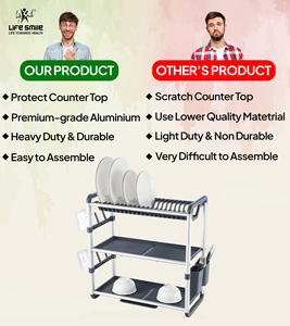 ชั้นวางจานอลูมิเนียม 3 ชั้น LIFE SMILE คุณภาพสูง พร้อมที่วางแก้วและช้อนส้อม - Product Image 3