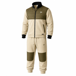 Men's Beige Olive Color Block Heavyweight Tracksuit Full Zip <b>Jacket</b> Sweatpants Casual <b>Winter</b> Wear Breathable Polyester Cotton - Product Image 4