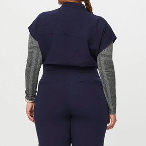 Ensemble de blouses et pantalons bleu marine en polyester/coton pour femmes, avec pantalon à cordon de serrage et haut à manches courtes, thermocollage sans couture pour détection par radiofréquence, idéal pour usage hospitalier - Product Image 3