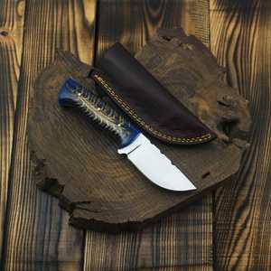 Drop Point Hunting Knife Stainless Steel Blade Blue Textured Handle Serrated Edge Outdoor Survival <b>Tool</b> - Product Image 2