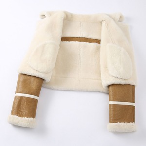 Blouson bomber en peau de mouton pour femme, en cuir véritable, col rabattable, fermeture éclair, manches longues, manteau court chaud pour l'hiver - Product Image 6
