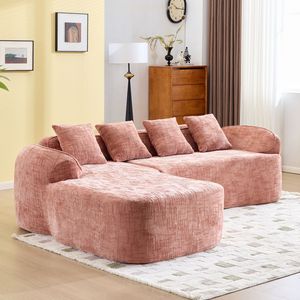 Divano a L in ciniglia rosa, compresso, con spugna ad alta elasticità, confortevole per qualsiasi soggiorno - Product Image 5