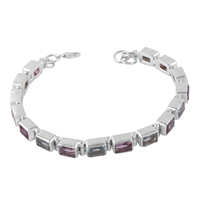 Pulsera clásica de plata de ley 925 con topacio azul, diseño geométrico con engaste de canal, estilo de cadena para uso diario, joyería para mujer.
