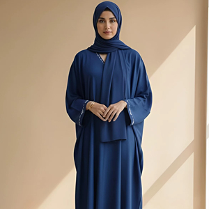 Abaya en coton évasée pour femme, manches longues, longueur ras du sol, col rond, coupe ample, respirante, style décontracté pour les fêtes, motif imprimé - Product Image 1