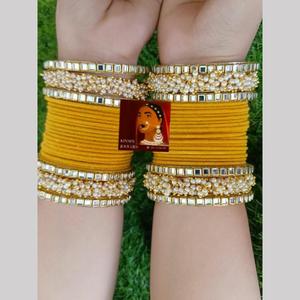 <b>Gold</b> Plated Mirror and Pearls Velvet <b>Bangles</b> <b>Set</b> 2.6 Fine Jewelry <b>Set</b> 11151737PE - Product Image 1