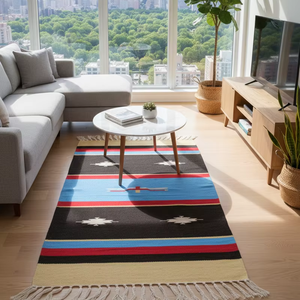 Tapis en coton faits main à motifs floraux tendance - Design moderne, lavables, avec envers réversible pour la maison, les voyages et les pique-niques - Product Image 1