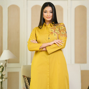 เดรสผ้าฝ้ายมิดิสำหรับผู้หญิง ดีไซน์หรูหรา พร้อมลายปักดอกไม้ - Product Image 4