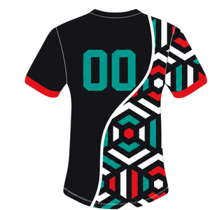<b>Black</b> Red <b>White</b> Geometric Rugby Jersey Short Sleeve Crew Neck Custom Breathable Training Athletic Team Sportswear Performance - Product Image 2