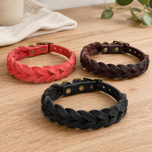 Premium adjustable <b>braided</b> dog collar crafted from genuine leather for training walking and outdoor adventures in wholesale rate - Product Image 5