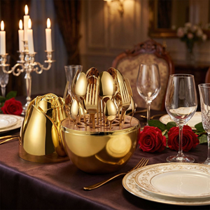 Cubertería de acero inoxidable estilo europeo, vajilla plateada de lujo para hotel, cubertería con forma de huevo, juego de cubiertos de acero inoxidable plateado. - Product Image 1