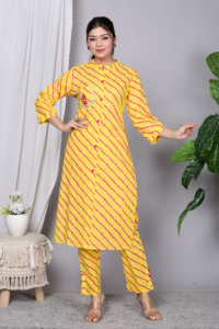 NIYANI Salwar Kameez Amarillo y Rosa con Rayas Diagonales de Algodón, Secado Rápido, Antiarrugas, para Mujer, Tradicional, Casual, Verano - Product Image 5