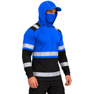 Sudadera con Capucha Reflectante de Manga Larga para Hombre, para Pesca al Aire Libre, Azul y Negro, Protección Solar UPF 50, con Cubre Rostro - Product Image 1