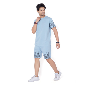Summer Vintage <b>Men's</b> Unisex Two-Piece T-<b>Shirt</b> & Shorts Set Anti-Bacterial Lightweight Cotton Casual Knitted - Product Image 1