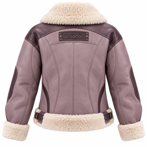 Plum Purple <b>Womens</b> Shearling <b>Coat</b> Winter Warm <b>Sherpa</b> Lined Leather Jacket Ladies Buckle Collar Zip Up Heavy Outerwear Garment - Product Image 2