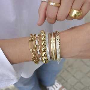 Dome <b>Bangle</b> Bracelets 14K 18K <b>Solid</b> <b>Gold</b> Round Lab Grown Diamond Pave Set Puffy Cuff Luxury Statement Fine Jewelry Factory Price - Product Image 3
