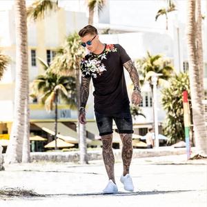 Camiseta de Verano Informal de Algodón con Cuello Redondo y Estampado Floral Negro para Hombre, Logotipo Personalizado OEM ODM, Ropa al por Mayor - Product Image 6
