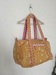 Sac de voyage en coton rayé léger avec doubles poignées et fermeture éclair latérale, grande capacité, unisexe - Product Image 4