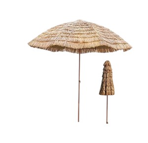 Parasol en feuilles de palmier tropicales avec mât en bambou rustique - Parapluie hawaïen léger en chaume, facile à ranger pour piscine de complexe hôtelier - Product Image 2