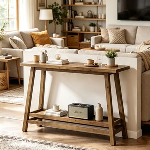 Mesa Consola Larga Rústica de Lujo Moderna, Madera Sólida con Mármol y Metal, para Entrada de Casa, Apartamento, Hotel, Mueble para Sala de Estar - Product Image 6