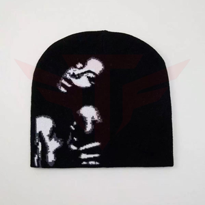 Bonnet unisexe rayé en laine tricotée à la machine avec broderie tête de mort, décontracté, respirant, imperméable, pour l'hiver et l'extérieur, taille adulte 56-58CM - Product Image 2