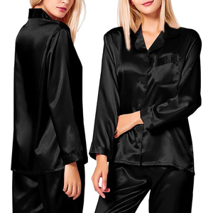 Conjunto de Pijama de Satén de Corte Holgado, Estilo Cárdigan Abierto por Delante con Mangas Largas y Pantalones Anchos para Mayor Comodidad - Product Image 5