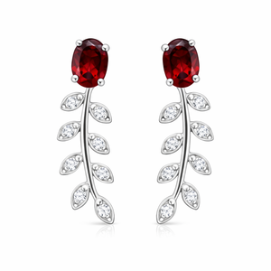 Boucles d'oreilles pendantes tendance pour femme en argent sterling fin plaqué rhodium, ornées de zircon cubique grenat en forme de feuille, idéales pour anniversaire et fiançailles - Product Image 1