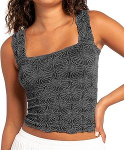 Tops cortos de tirantes anchos con cuello cuadrado para mujer, con estampado floral, ajuste ceñido y ribete de volantes, ideales para salir. - Product Image 1