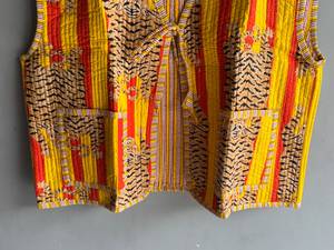 Tiger Print <b>Quilted</b> <b>Jacket</b> Women's Long Sleeve Vest Yellow Red Striped Animal <b>Pattern</b> Polyester Wadding Autumn WearGIFT FOR HER - Product Image 5