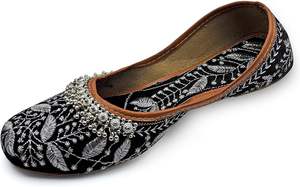 Calzado plano Khussa para mujer, hecho a mano en Pakistán, con diseño étnico bordado, color negro, venta al por mayor. - Product Image 2