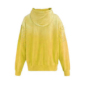 Sweat-shirt à capuche surdimensionné jaune, décoré de strass, unisexe, vêtement d'automne, couleur unie, manches longues, matière polaire - Product Image 2