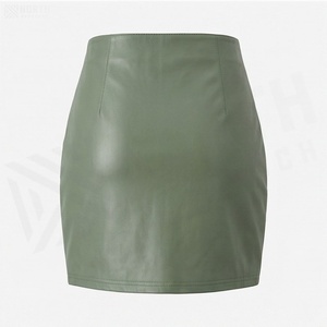 Jupe crayon mini en similicuir taille haute pour femme avec fermeture éclair sur le devant, couleur unie, style minimaliste, à porter toute l'année - Product Image 2