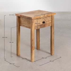 Table de chevet en bois de manguier massif sculpté, table d'appoint marron avec tiroir pour chambre à coucher, salon, hôtel - Product Image 3