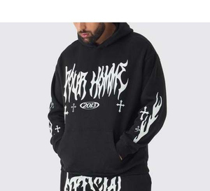 Unisex Oversized Vintage Acid Wash Distressed Sun Fade Streetwear Set Custom <b>Plain</b> <b>Tracksuit</b> Cotton Fleece Hoodie & Jogger Set - Product Image 5
