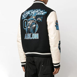 เสื้อแจ็คเก็ตวาร์ซิตี้แบบกำหนดเองสำหรับฤดูหนาว พร้อมโลโก้ด้านหน้า คอตั้ง ตัวเสื้อผ้าฝ้ายผสม แขนหนัง PU ปักลาย แห้งเร็วและระบายอากาศได้ดี - Product Image 4