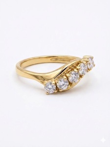 Anillo de Boda de Oro Amarillo de 14K con 5 Piedras, Estilo Ondulado, con Diamantes Cultivados en Laboratorio, Precio de Fábrica al por Mayor - Product Image 2