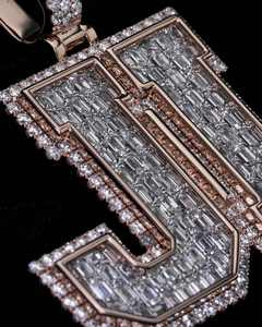 Custom Letter Pendant <b>Necklace</b> Baguette Diamond Look Fine Jewelry Rose Gold Tone <b>Statement</b> <b>Necklace</b> for Party Gift - Product Image 3