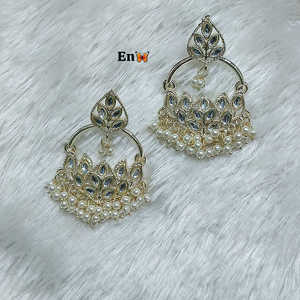 Pendientes colgantes de piedra y cuentas Kundan chapados en oro, joyería fina 10573930 - Product Image 1