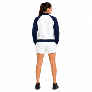 Custom Unisex Striped Varsity Shorts <b>Set</b> Contrast Raglan Sleeve Bomber Jacket Drawstring Shorts Heavyweight Two Piece Short Suit - Product Image 2