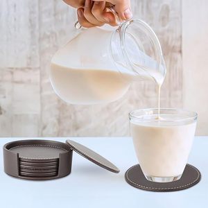 ชุดจานรองแก้วหนังทรงกลม 6 ชิ้น ทนความร้อน สำหรับกาแฟ ชา แก้วน้ำ ตกแต่งบ้าน สำนักงาน บาร์ - Product Image 2